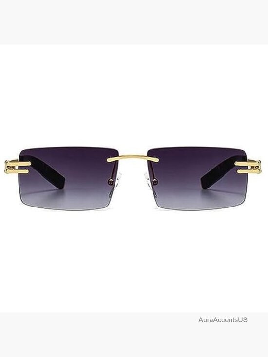 Rimless Gold Frame Rectangle Sunglasses UV Protection Polarized Gradient Shades main image 5